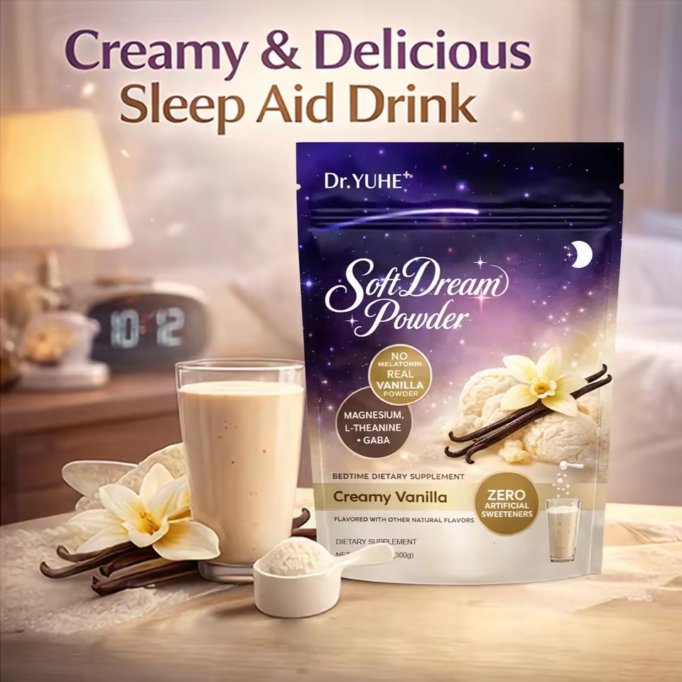 Wholesale Natural Vanilla Flavor Sleep Aid Powder Gaba Magnesium Apigenin Bedtime Calm Sleep Drink Mix