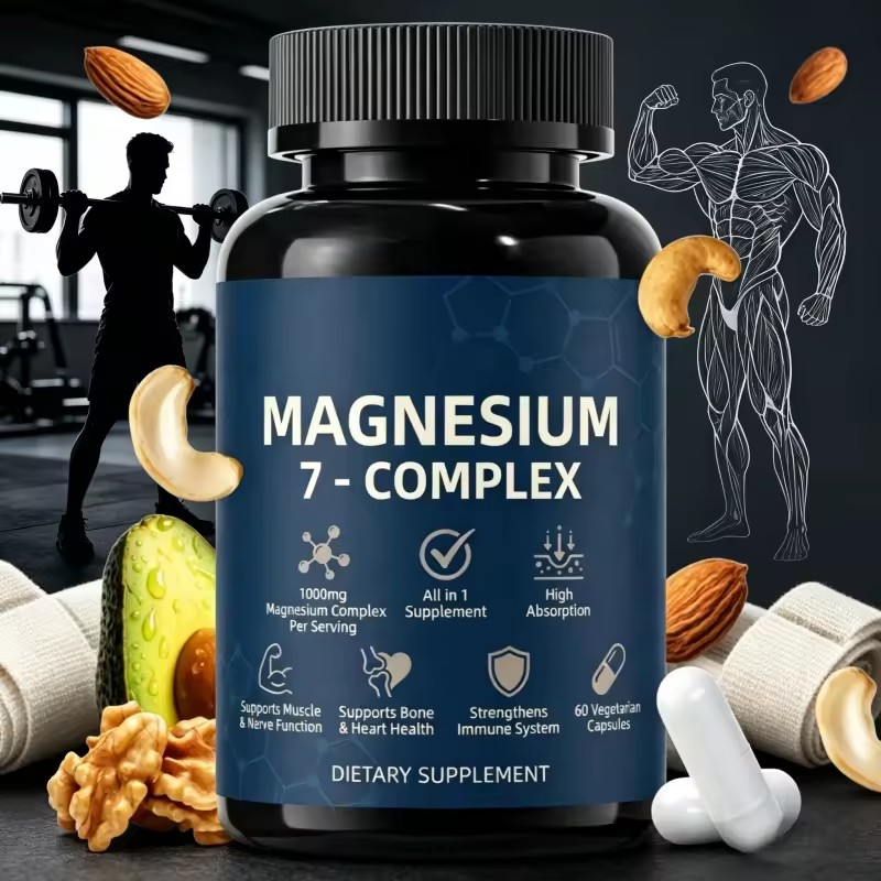 Factory Supply 7 Complex Magnesium Supplement 1000mg Veggie Capsules, Multi-Source Magnesium Compound