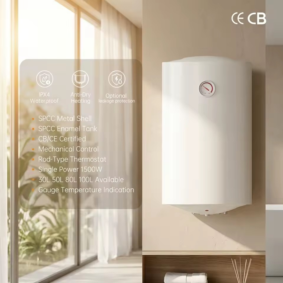Efficient 1500W 240V Vertical Enamel 100L Storage Water Heater Household Hotel Bathroom Kitchen Geyser Boiler CE CB Certified