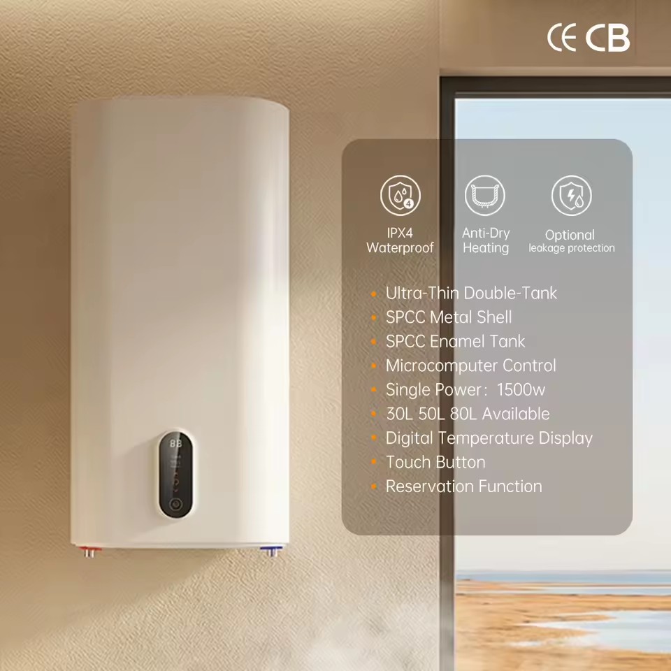 30L Smart Wall Mounted Touch Control Chauffe-eau Ultra Thin Double Tank Storage Electric Water Heater for Bathroom Hotel