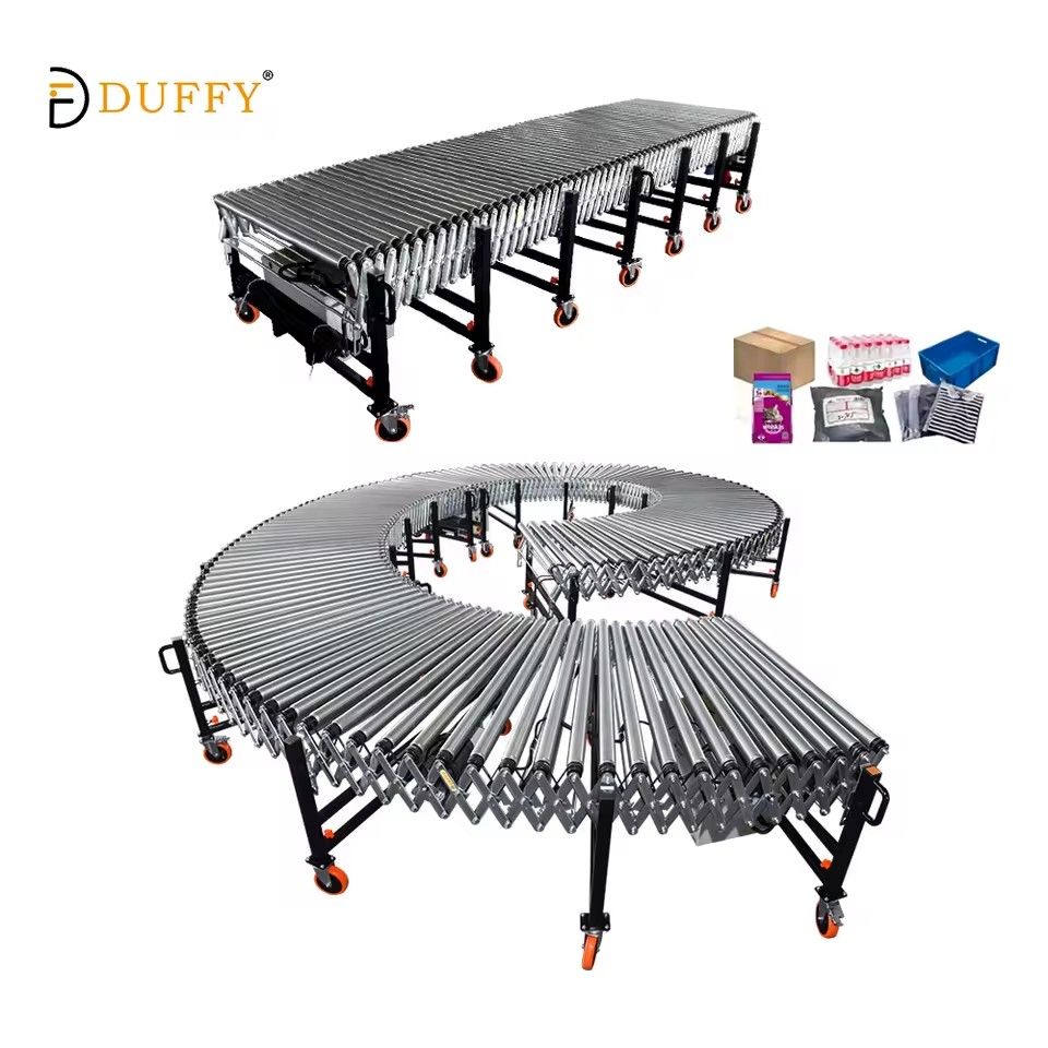 Duffy Electric Driven Stainless Steel Foldable Roller Conveyor With 50kg Load for Truck Loading