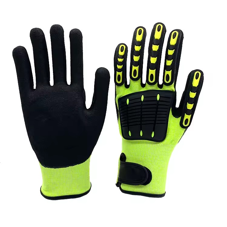 Heavy Duty Impact-Resistant Anti-Slip Drilling Gloves Microfoam NBR Coating HPPE Cut Resistant TPR Back Guard Oilfield Rigging