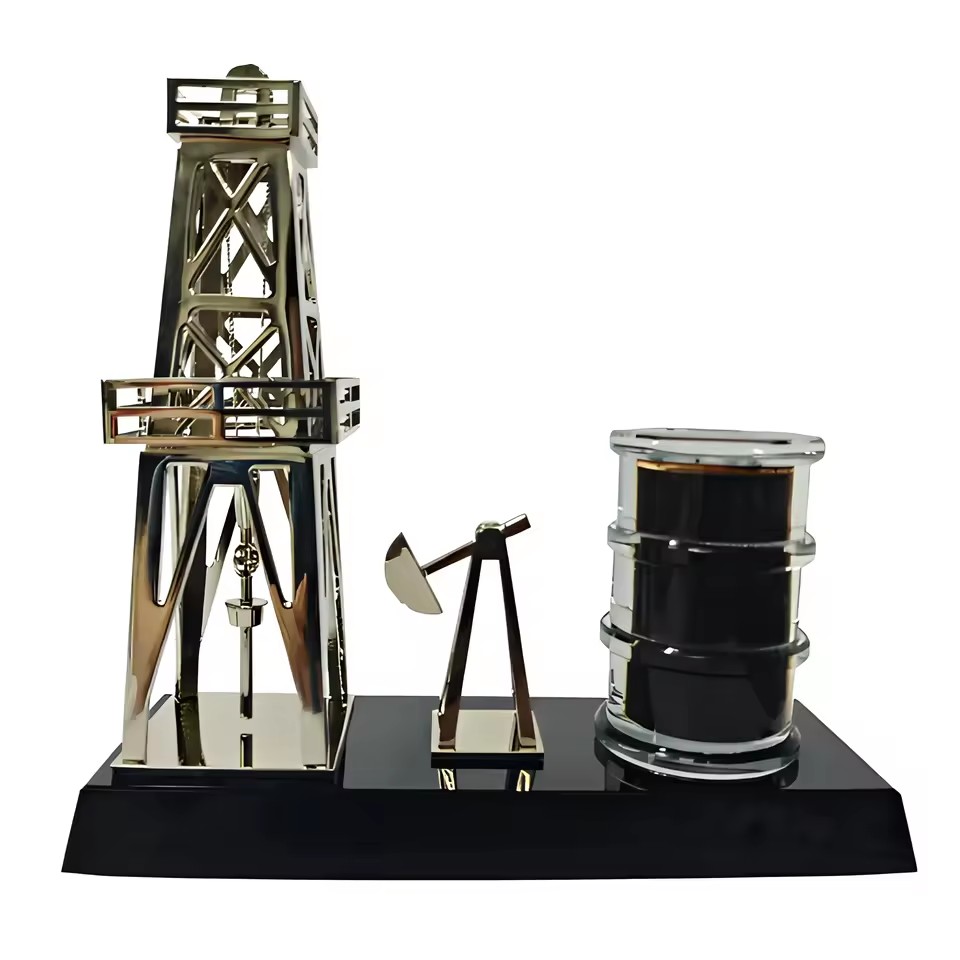 Custom Design Trophy Oilfield Derrick Metal Model Award with Black Base, Custom Engravable for Corporate Excellence