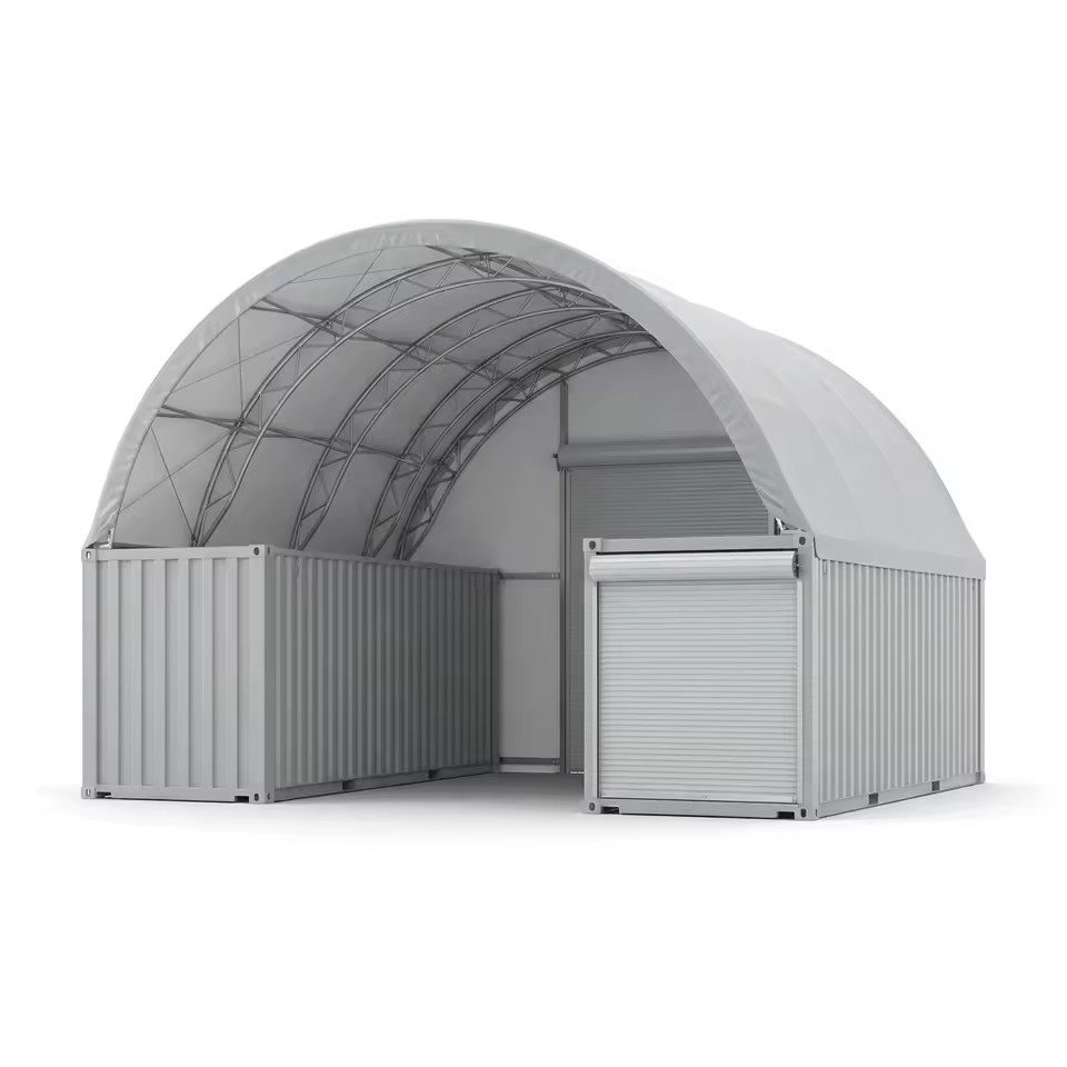 Heavy Duty Galvanized Steel 850g PVC Wind Rated Arch Container Shelter for Construction Site Material Storage
