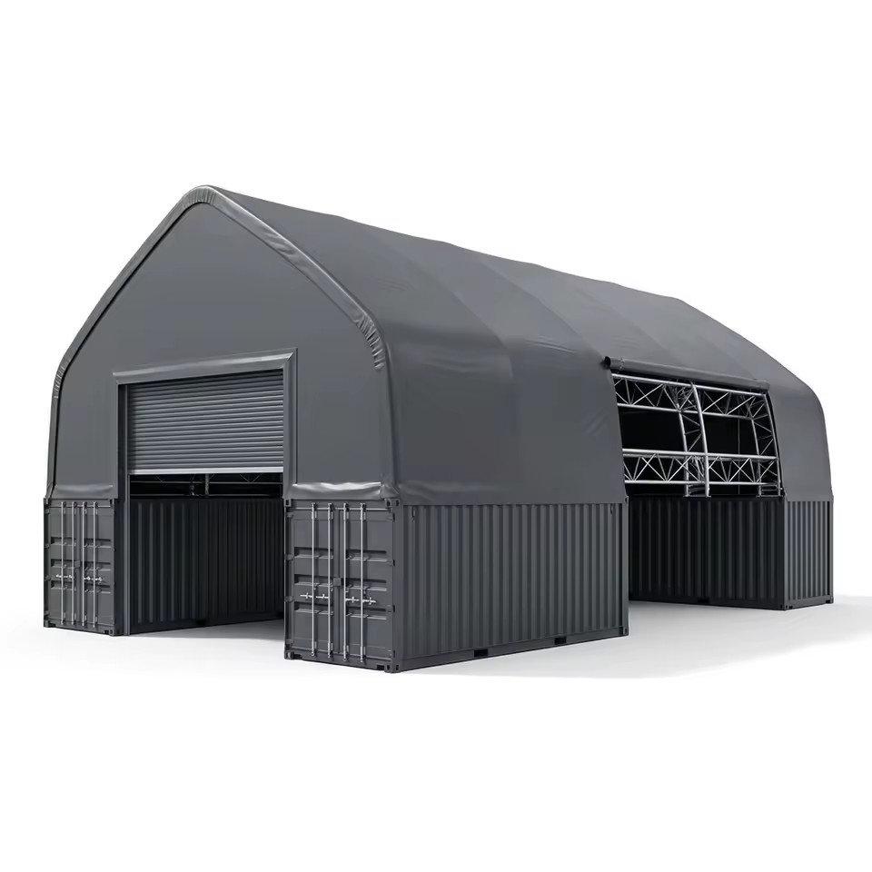 Clear Span Snow Load Resistant Hot-dip Galvanized Peak Roof Container Canopy for Port Logistics Cargo Storage