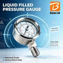 316 Stainless Steel High Precision Pressure Gauge Mechanical Manometer for Gas Oil Water Hydraulic PSI/Bar NPT Thread