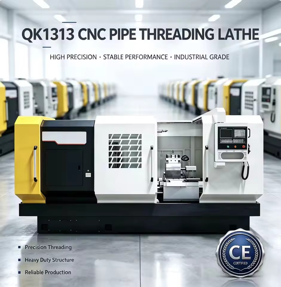 QK1313 Flat Bed CNC Pipe Thread Lathe Heavy Duty Hollow Spindle with GSK System for Oil Country Pipe Threading