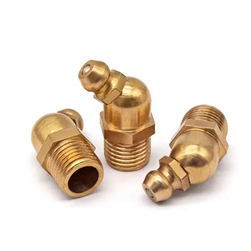 45 Degree Brass Grease Nipple Male Thread Zerk Fitting Angled Lubrication Nozzle for Grease Gun Machinery Bearings