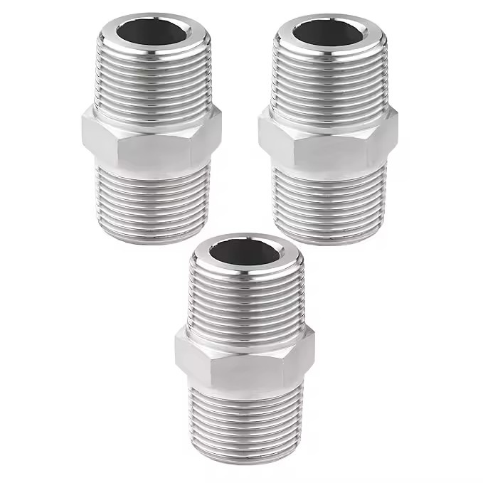 High Quality Forged Brass CP Hex Nipple 1/2 Inch X 1/2 Inch | Stainless Steel Male Thread Class 150 Low Pressure Pipe Fitting
