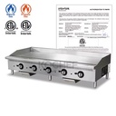 ETL Certified Professional Stainless Steel Non-Stick Grill Griddle Heavy Duty Thermostat Countertop Flat Top Gas Griddle