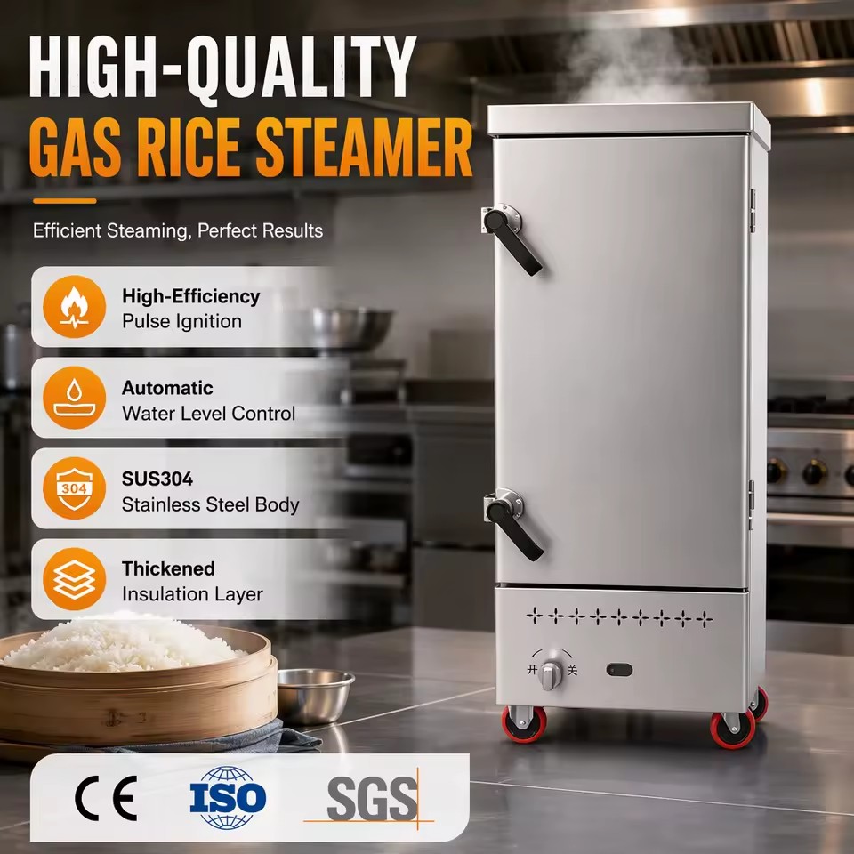 Professional Stainless Steel Gas Rice Steaming Cabinet Industrial Food Steamer Machine for Catering Hotel Restaurant
