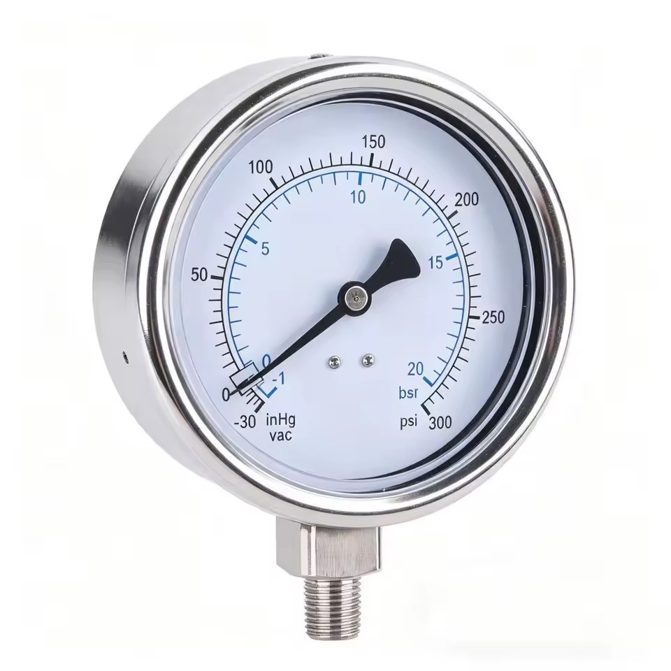 4" 100mm Compound Vacuum Pressure Gauge -30inHg~300psi Stainless Steel Radial Gauge for HVAC & Refrigeration