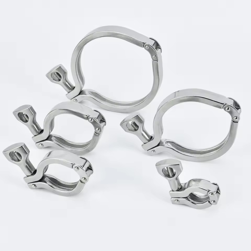 Industrial/Commercial Grade Sanitary Food-Grade Stainless Steel Vibratory Polished Double Pin Clamp Adjustable Hose/Pipe Clamp
