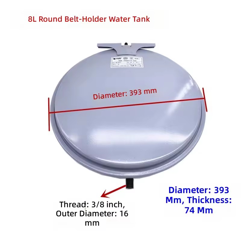 Wall Hung Gas Boiler Spare Parts Round Stainless Steel Expansion Tank 8L Energy Saving Customized Flat for Heating System