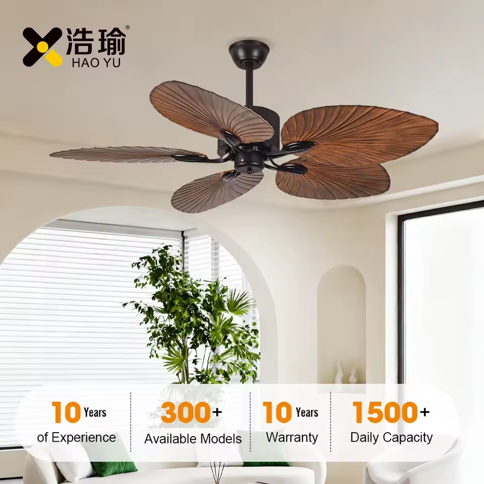 #3151 52-Inch Abs Palm Leaves Reversible Silent DC Motor Ceiling Fan Remote ETL Certified Energy Saving Dining Living Room Use
