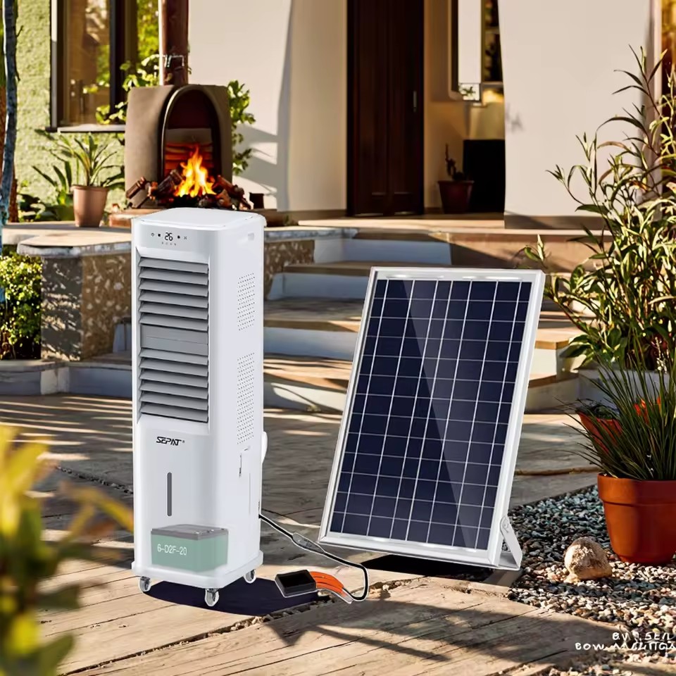 SF-60DC Solar & Battery-Powered Rechargeable Bladeless Fan Energy Saving for Outdoor Garage & Hotel Use Made of Plastic