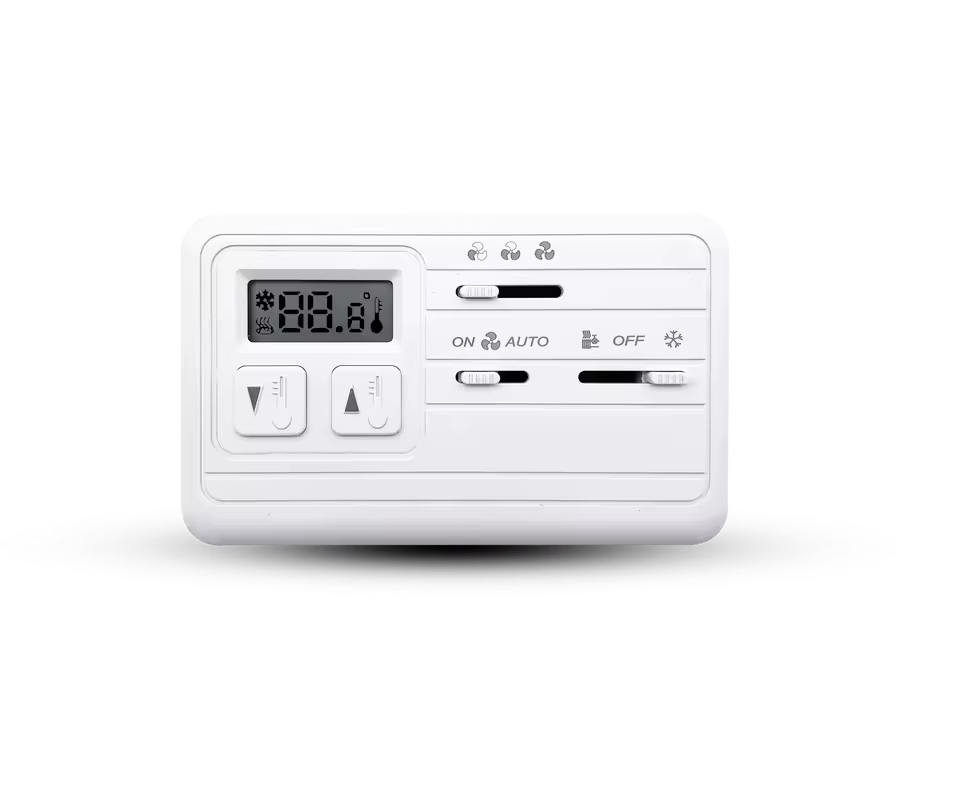 Non Programmable 3 Speed Industrial Energy Saving Fan Coil Thermostat 220V&24V Flame Retardant PC+ABS Wall-mounted for HVAC