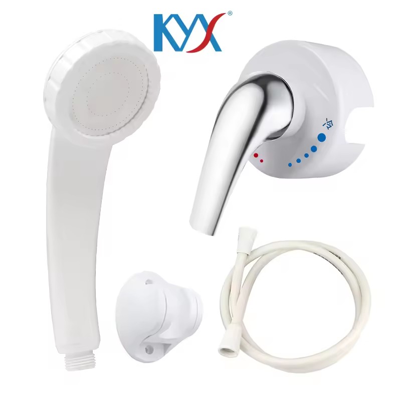 Wall Mounted Plastic Mixer Shower Set Single Lever Cold Hot Water Control Handheld Shower Kit with Shower Hose Bracket