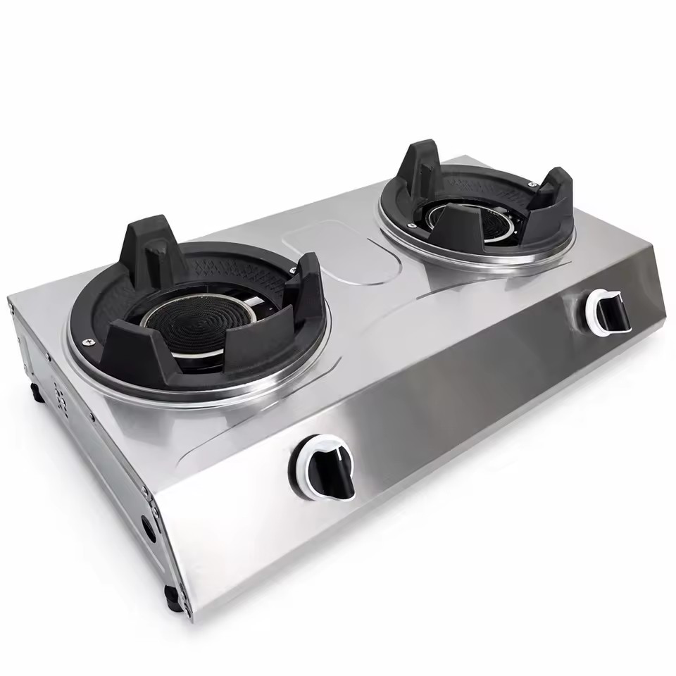 Double Burner Infrared Gas Stove Honeycomb Ceramic Burner Stainless Steel Body Energy Saving Eco Friendly for Home Kitchen