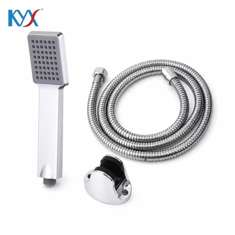 Square White Shower Head with Reinforced Hose and Metal Holder for Bathroom Hand Shower Replacement Kit