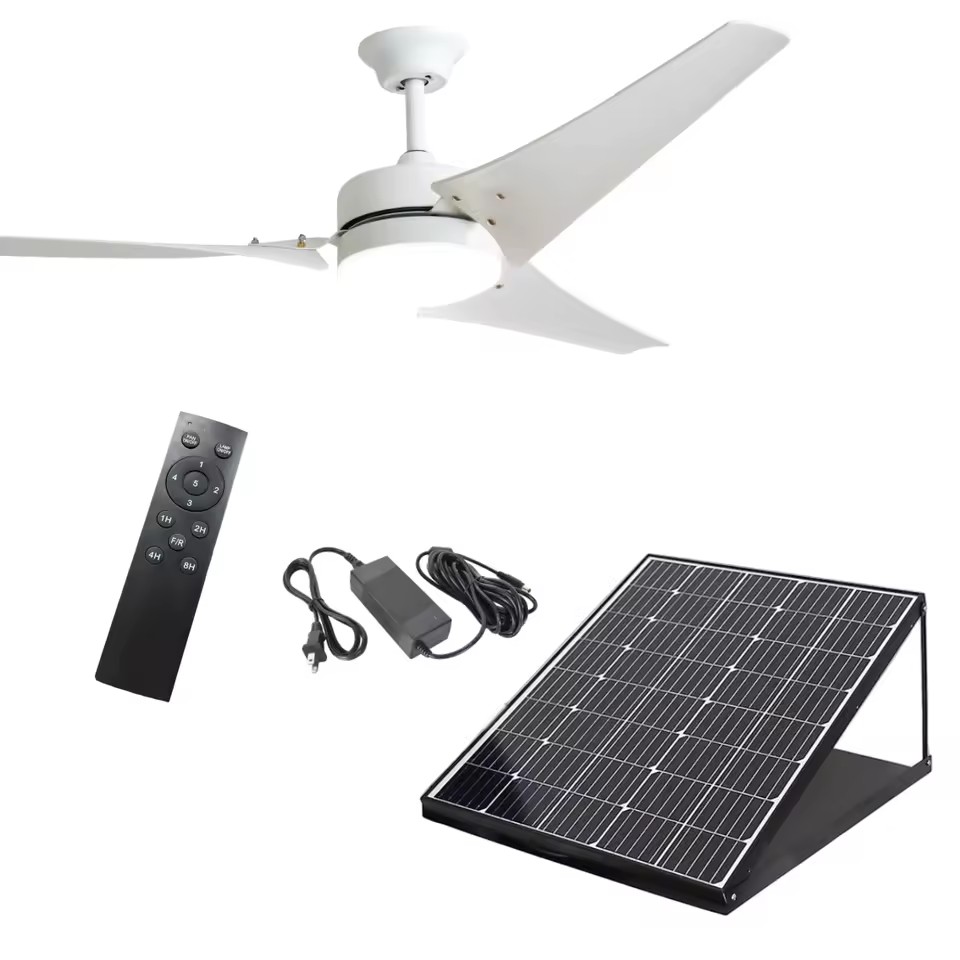 Solar Ceiling Fan with Light 60inch DC Motor 60W Solar Panel App-Controlled Remote Control Electric Outdoor Household Plastic