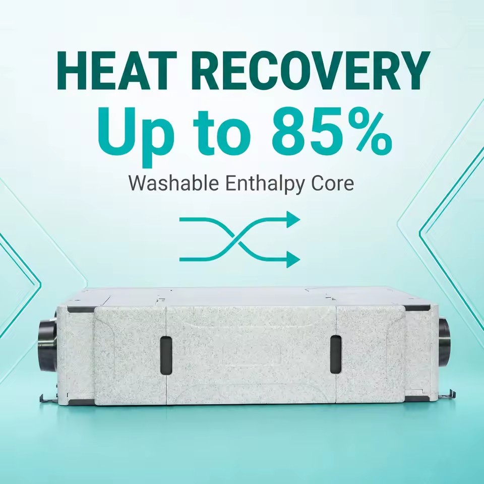 Quiet ERV 26dB Energy Recovery Ventilator with Washable Enthalpy Core for Whole House Ventilation