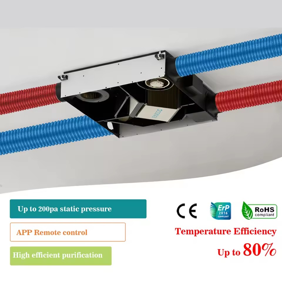 Fresh Air Air Exchange System Energy Recovery Ventilator High Efficiency Purification HVAC Solution for Office Villa Hotel