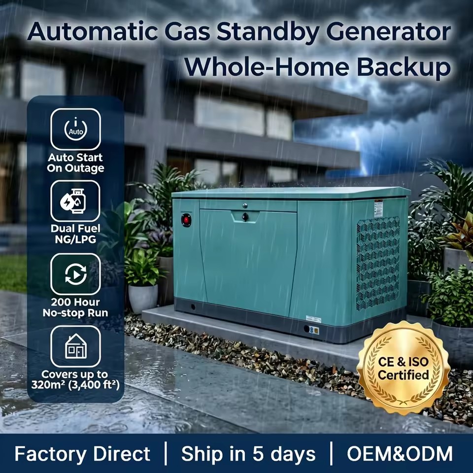 24kW / 30kVA Three Phase Backup Gas Generator Natural Gas LPG 500H Full Load Tested Easy Installation