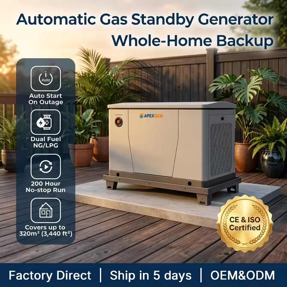 10kW Home Gas Generator Dual Fuel NG LPG Automatic Backup Easy Install Ground Roof Mount Options