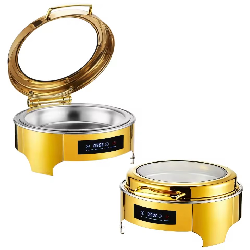 Luxury 6L 9L Gold Electric Buffet Set Food Warmer Digital Temperature Controlled Stainless Steel Chafing Dish for Buffet