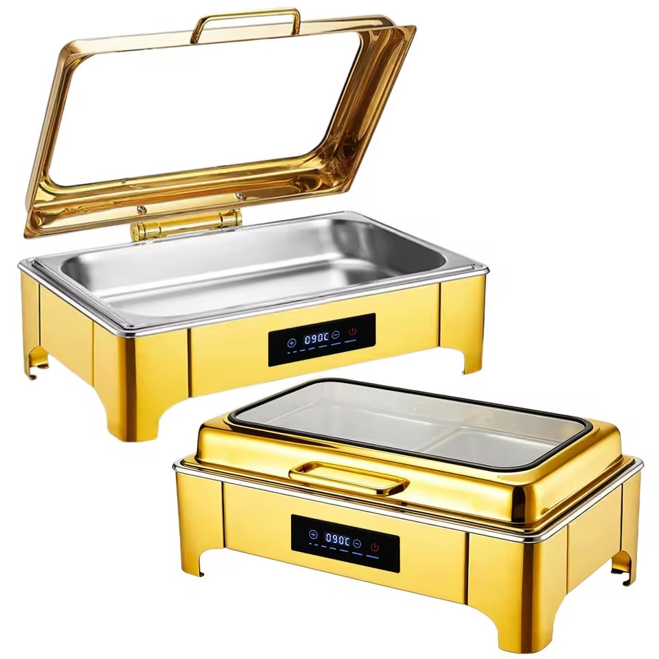 Commercial Golden Electric Buffet Server Set Digital Temp Control Chafing Dishes Food Warmer for Wedding Party Catering