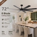 72 Inch Modern Industrial Ceiling Fan with Remote Control, 8 Blade Large Ceiling Fan for Garage Patio Living Room