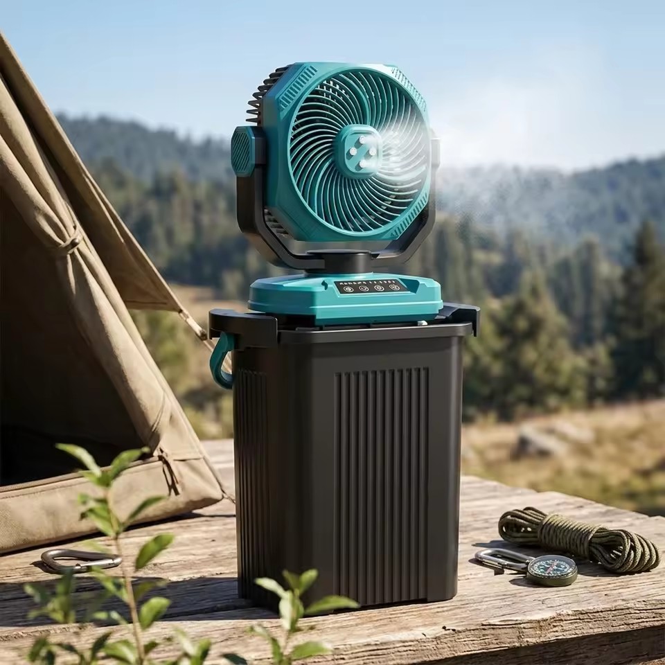 30000mAh Battery Misting Fan 15L Large Water Tank 5 Speeds Auto Oscillating Portable Camping Tent Fan with LED Light Power Bank