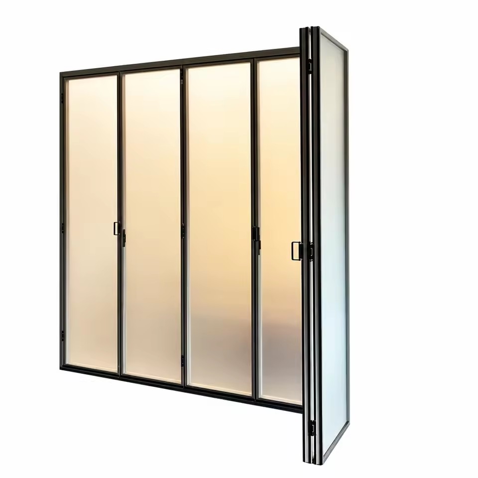 Factory Customized Modern High Precision Tempered Glass Bi-Fold Sliding Patio Doors Sound Insulation Villa Outdoor Foldable