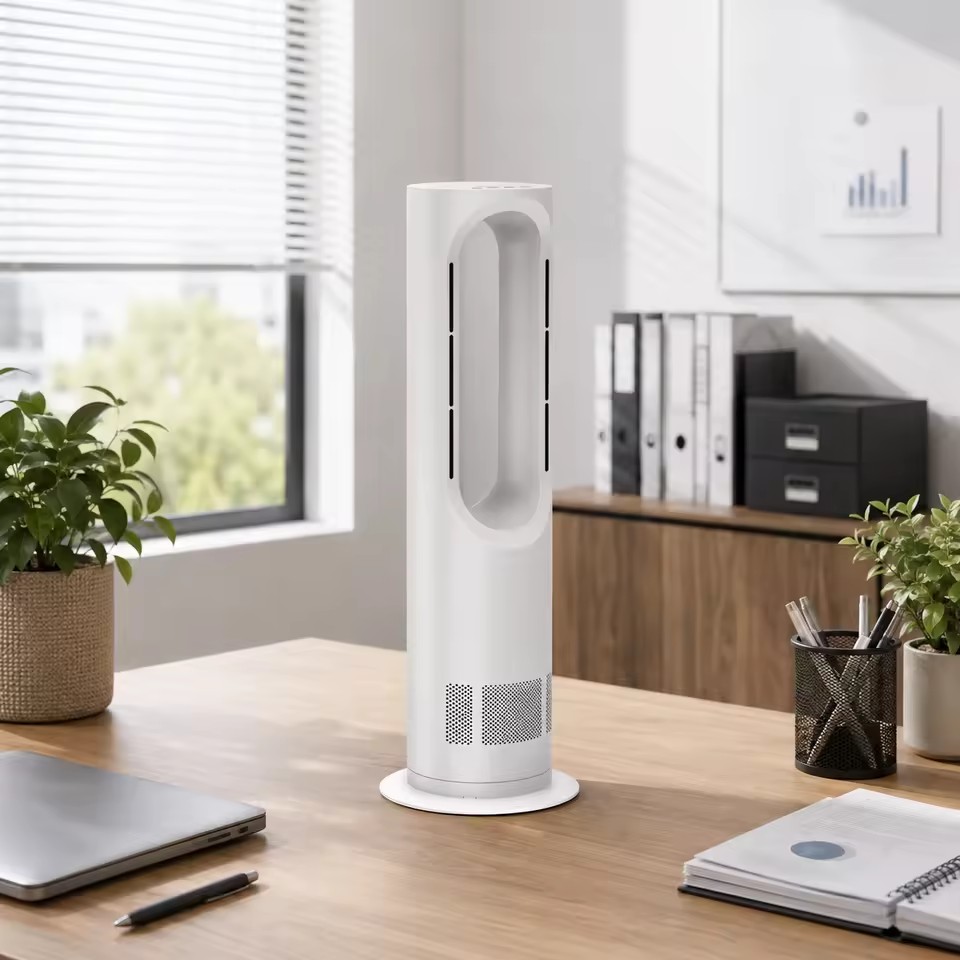 AZ588PRO OPTIONAL TUYA VOICE LEAFLLESS 2IN1 COOL HEAT BLADELESS TOWER PEDSTAL HEATER FAN CUSTOM LOGO SAFE QUIET MODERN HOME GIFT