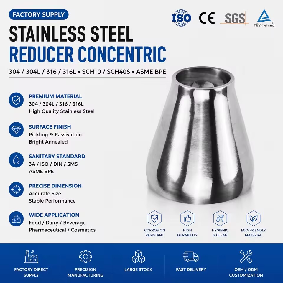 Stainless Steel Zinc Plated Sanitary Grade Welding Forged Concentric Inner Rough Polishing Outer Mirror Head Variable Diameter