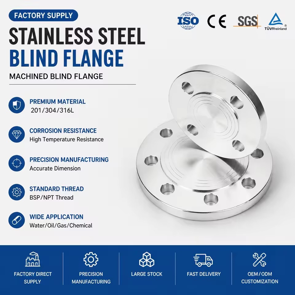 SS304/SS316 ASME B16.5 EN 1092-1 1.4301 1.4404 Custom CNC Machined Forged Stainless Steel Blind Flange