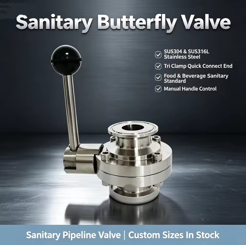Sanitary Butterfly Valve Manual Clamp Connection or Welding DIN SMS Standard