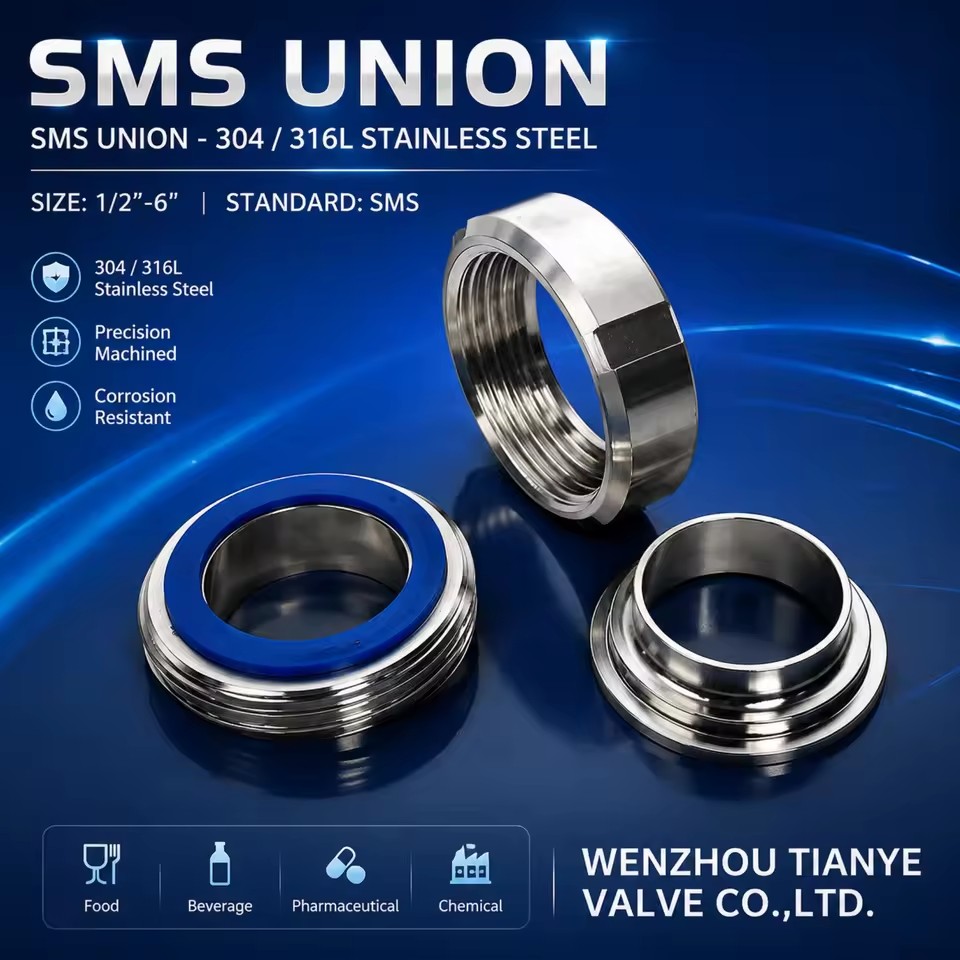 SMS Unions Hygienic Unions Swedish Standard SMS 1145 Unions for Food Industry 1/2 in-6 in all Size in Stock