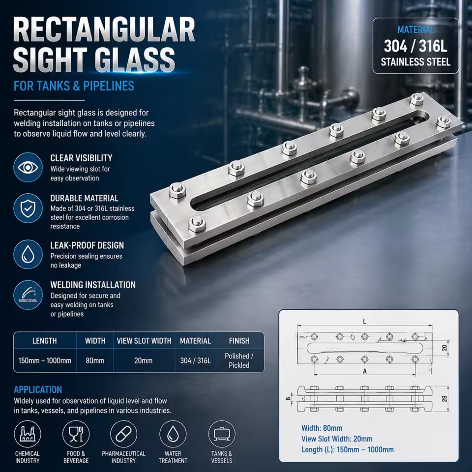 Rectangular Sight Glass Fitting PN16 Rectangular Obround Sight Glass Fitting PN 25 Type KL 630 - Oval Design