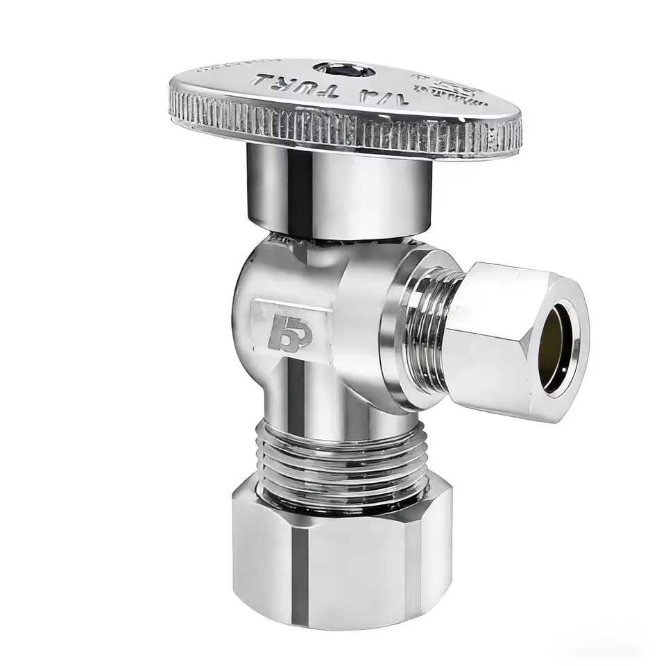 BH 1/2 Inch X 3/8 Inch 90 Degree Brass Chrome Angle Valve Multi-Turn Angle Valve Bathroom Brass Angle Valve