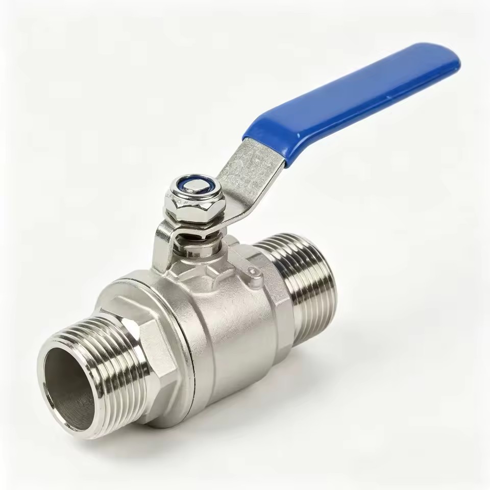 304 Stainless Steel 2-Piece Ball Valve Manual Double Male Thread Ends PN16 OEM Supported 1/2"~2" PTFE Sealing Normal Temperature
