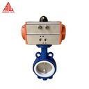 D671F Pneumatic Butterfly Valve 4" Inch Ductile Cast Iron Body PTFE Seat Wafer Type Butterfly Valve