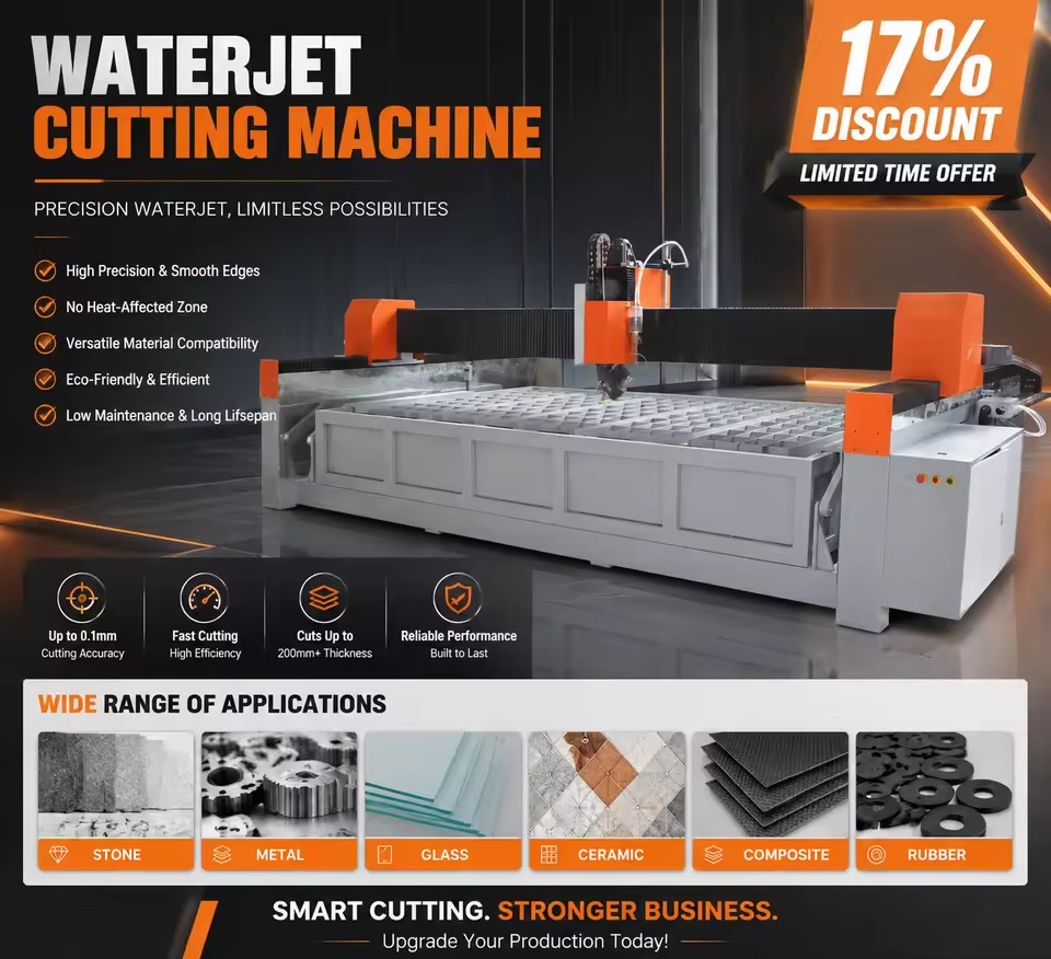 Automatic CNC Waterjet Cutting Machine 2030 5 Axis Water Jet Cutter with 45 Degree Angle Cutting Head