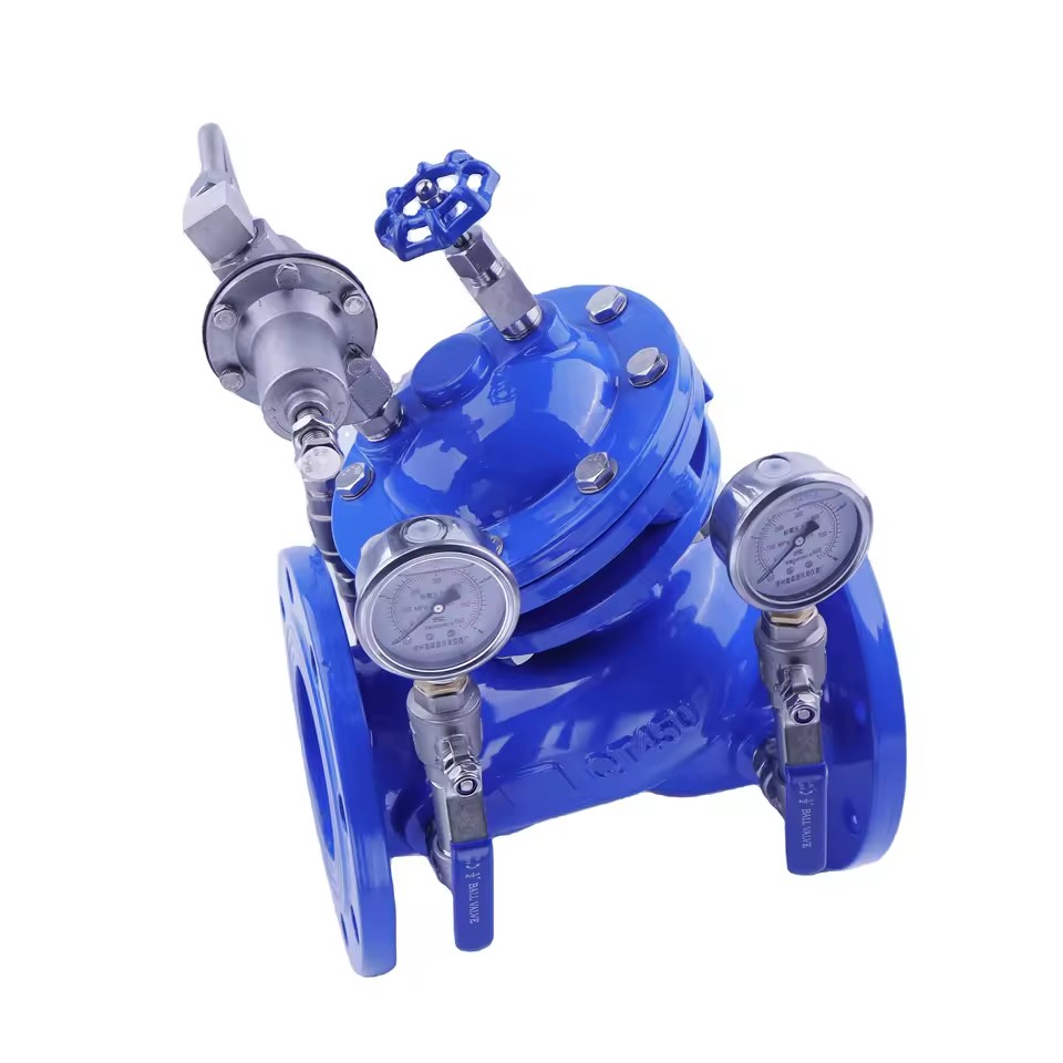 DN80 Manual Cast Iron Pilot Water Pressure Regulating Valve Hydraulic Control Ball Structure Oil Media Reducing Valve