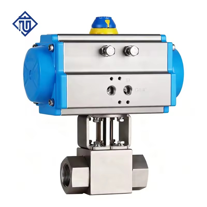 Pneumatic High Pressure Ball Valve Forged Stainless Steel BSP NPT Thread 32MPa