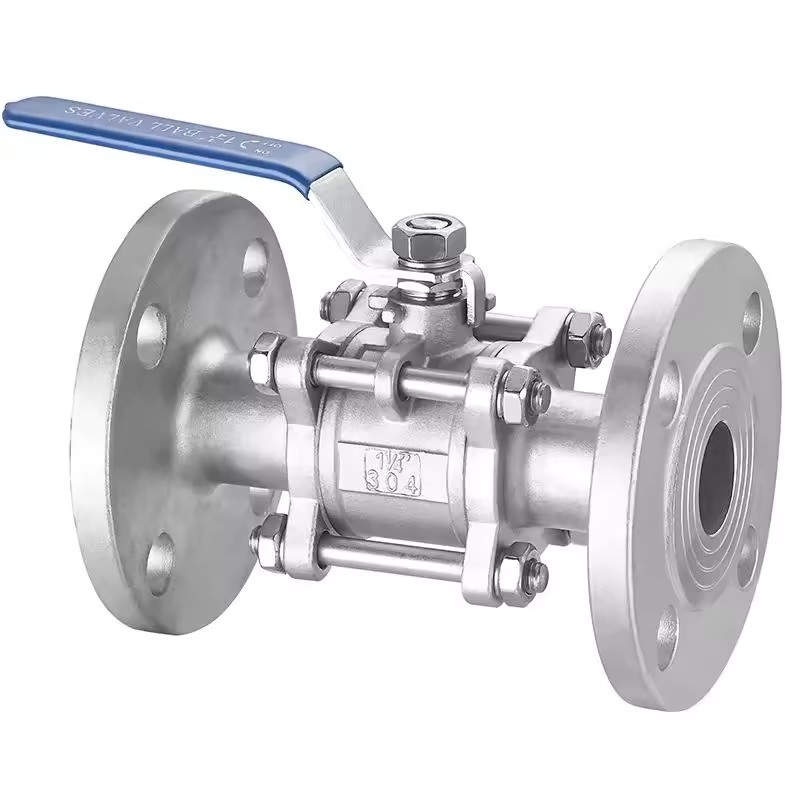 Flanged 3pc Ball Valve Stainless Steel SS Manual Control Water Oil Pipe Fitting Standard Multi Size