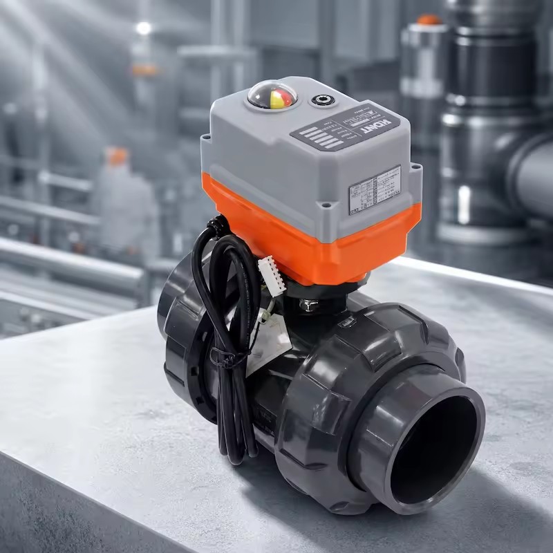 Electric Double Union Ball Valve DN50 Water OEM PVC PN10 Medium Temperature