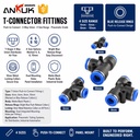 ANRUK Plastic Pneumatic Tee Connector G1/4 Thread to 8mm Tube Air Line Splitter Fitting One-touch Fittings