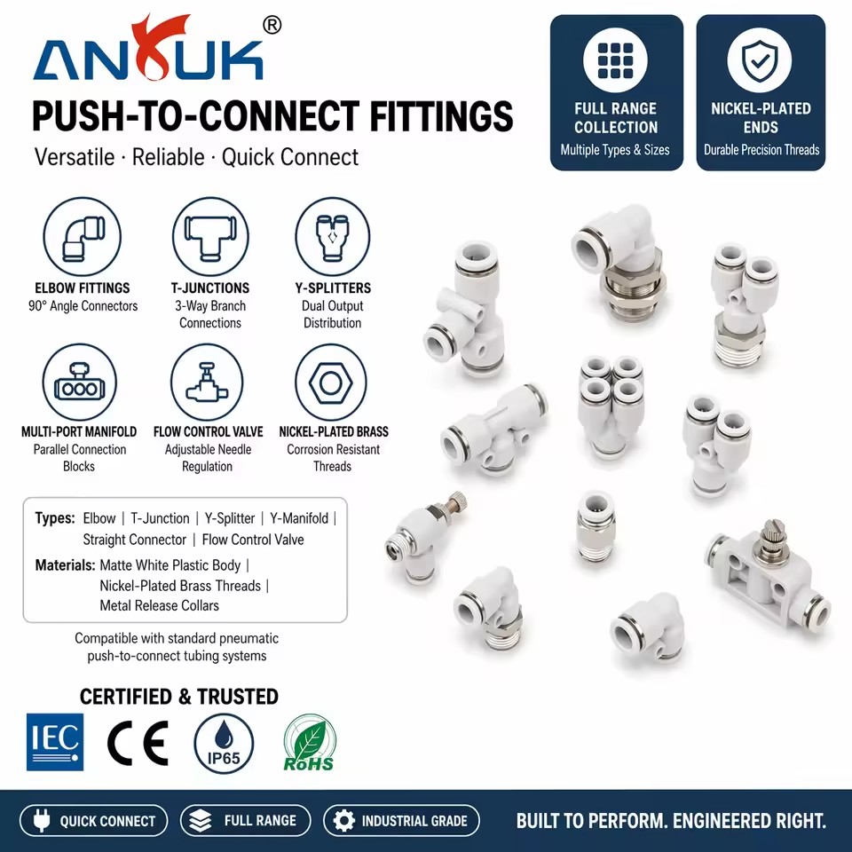 ANRUK Airtac Quick Pe Py Plf pp Pu Push-in Air Coupler Elbow Pneumatic Fitting Connector 1/2 1/3 3/4 1/8 Pneumatic Parts
